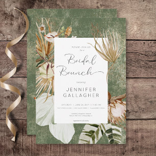 Boho Green Floral Grass Bridal Brunch Invitation