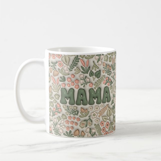 Boho Green Floral Pattern Mama  Coffee Mug (Left)
