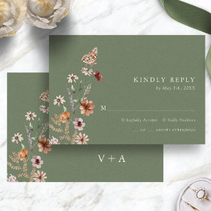 Boho Green Floral RSVP Card