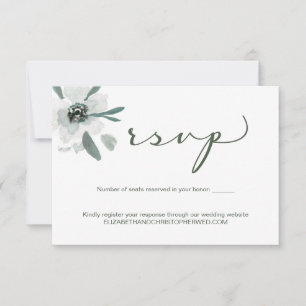 Boho green Floral watercolor Wedding site QR Code RSVP Card