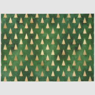 Boho Green Gold Trees Christmas Tissue Paper
