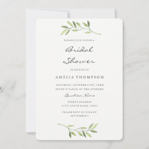 Boho Green Leaf Watercolor Bridal Shower Card