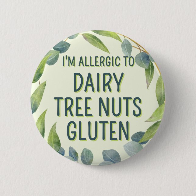 Boho Green Leaves Food Allergy 2 Inch Round Button (Front)