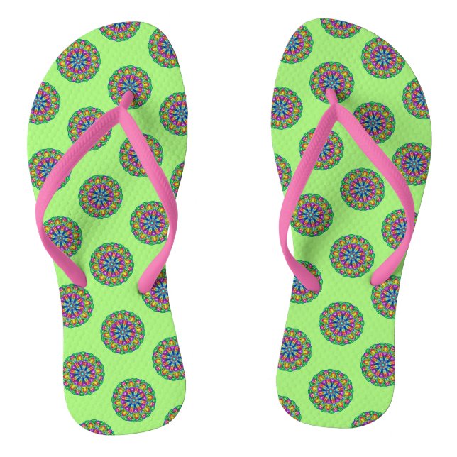 Boho Green Mandala Pattern Pair of Flip Flops (Footbed)