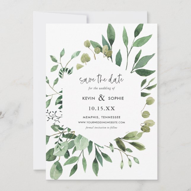 Boho Green Modern Enregistrer les cartes de dates (Devant)