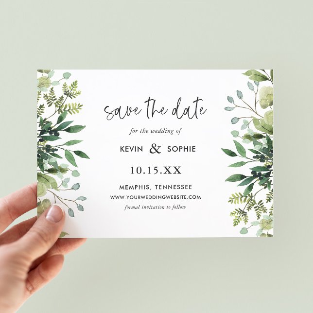 Boho Green Modern Enregistrer les cartes de dates (Créateur téléchargé)