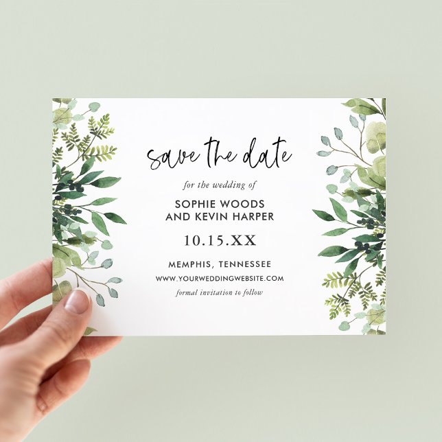Boho Green Modern Enregistrer les cartes de dates (Créateur téléchargé)