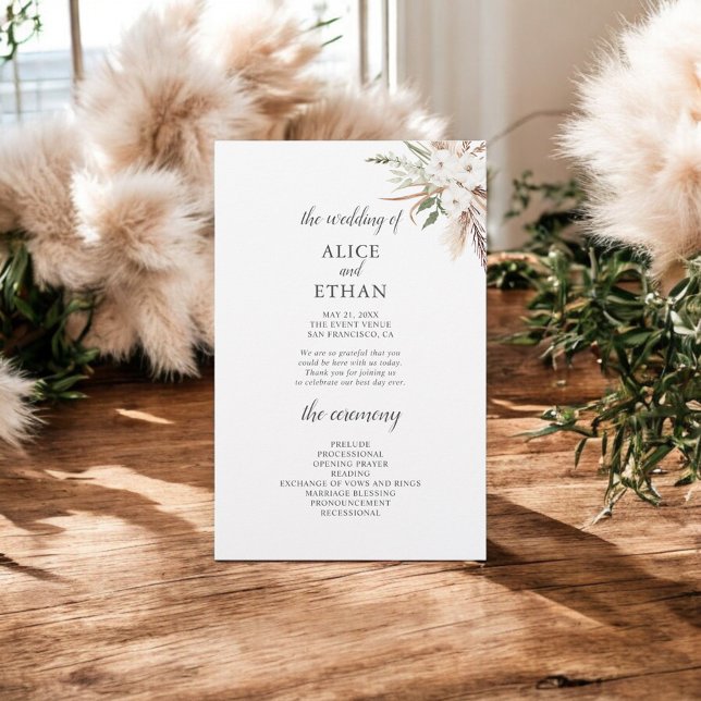Boho Green Pampa Grass Wedding Programme (Créateur téléchargé)
