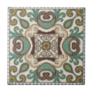 Boho Green Pattern Tile
