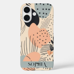 Boho Green Peach Personalized iPhone 16 Case
