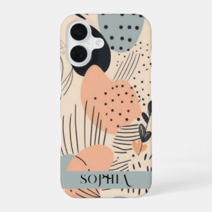 Boho Green Peach Personalized iPhone 16 Case