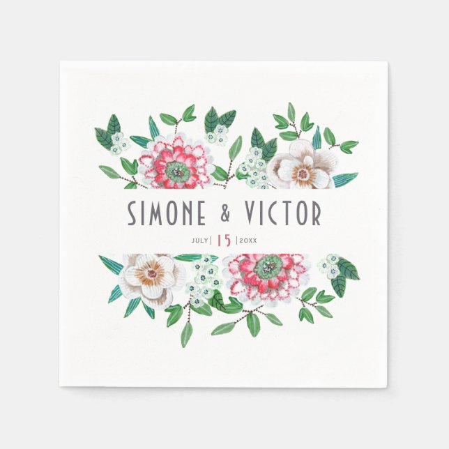 Boho Green Pink | floral Napkins (Front)