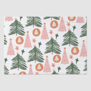 Boho Green Pink Orange Christmas Trees Tissue Paper
