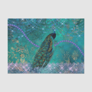 Boho Green Purple Peacock Watercolor Tissue Paper