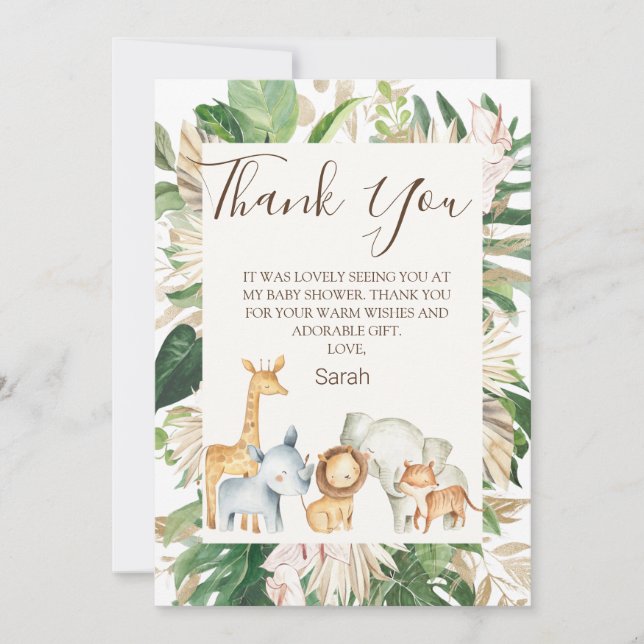 Boho Green Safari Baby shower Carte de remerciemen (Devant)