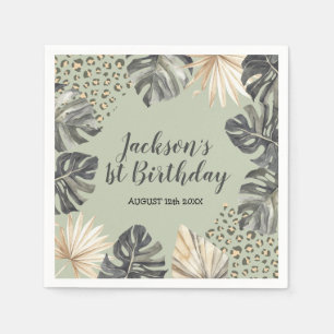 Boho Green Sage Wild One Birthday Paper Napkin