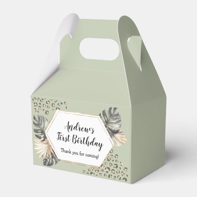 Boho Green Sage Wild One Birthday Party Favor Box (Front Side)