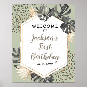 Boho Green Sage Wild One Birthday Welcome Sign