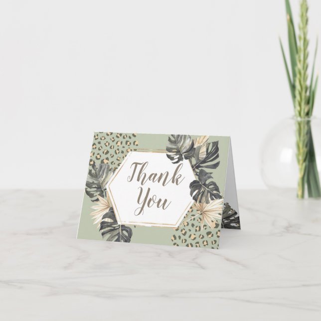 Boho Green Sage Wild One Thank You Folded Card (Front)