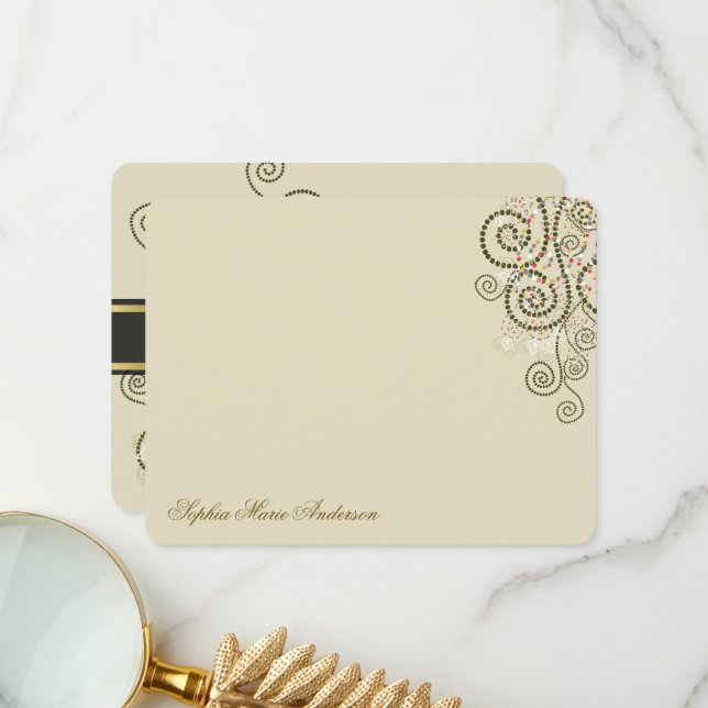 Boho Green Spirals Dots Decor Bat / Bar Mitzvah Thank You Card (Front/Back In Situ)