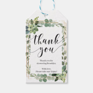 Boho Green succulent floral gold Bridal Shower Gift Tags