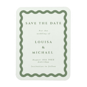 Boho Green Wavy Frame Wedding Save the Date Magnet