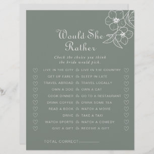 Boho Green Would She Rather Bridal Shower Game