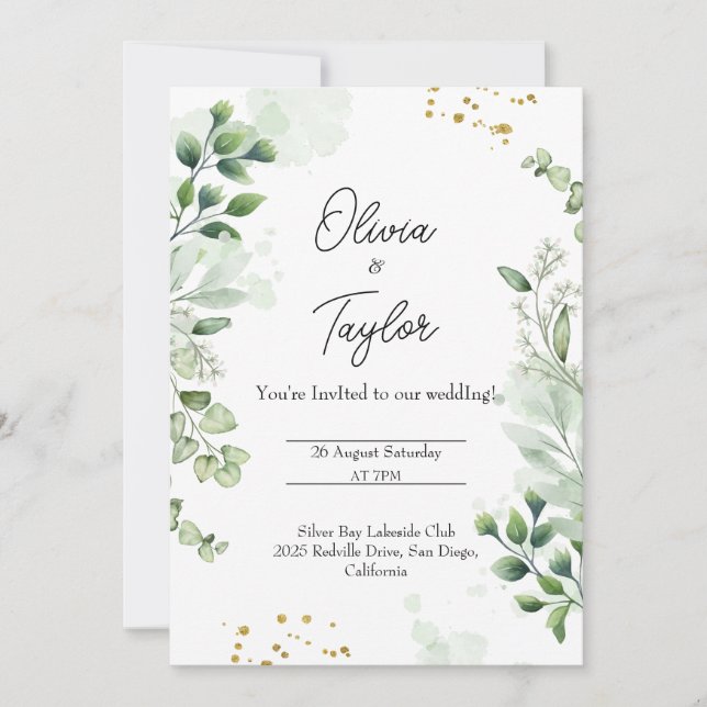 Boho Green Wreath Faire-part de mariage (Devant)