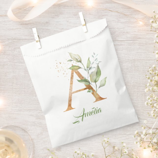 Boho greenery and gold foliage A monogram  Favour Bag (Clipped)