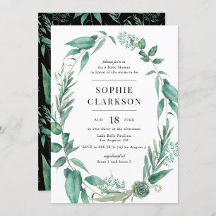 Boho Greenery and Succulents Wreath Baby Shower Invitation