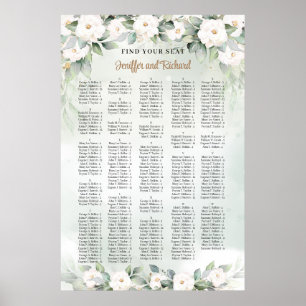 Boho greenery and white flowers gold Alphabetical Poster