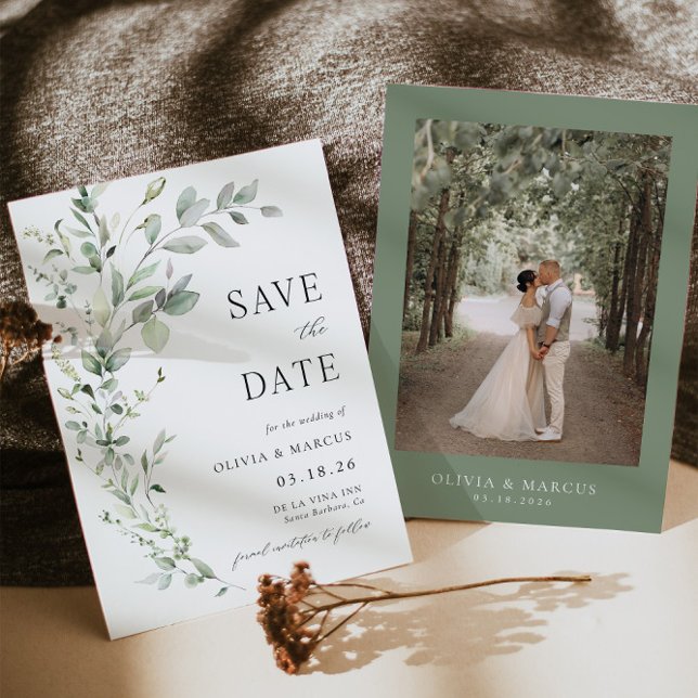Boho Greenery Botanical Save The Date Invitation (Front/Back)