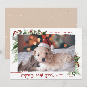 Boho Greenery Burgundy Beige 2022 New Year Holiday Card