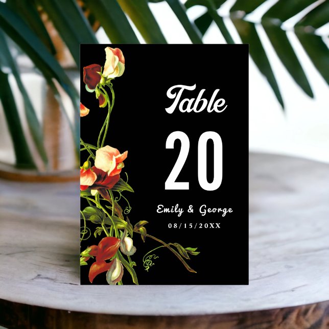 Boho Greenery Burgundy Roses Black Floral Wedding Table Number (Creator Uploaded)