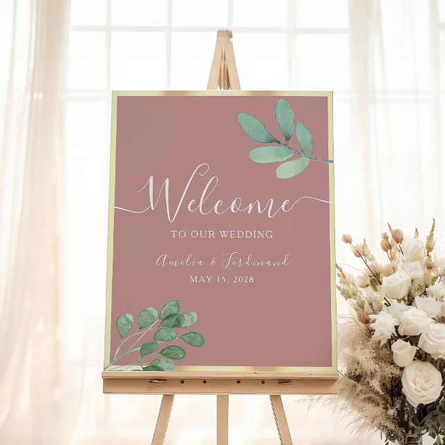 Boho Greenery Dusty Rose Wedding Welcome Poster (Creator Uploaded)