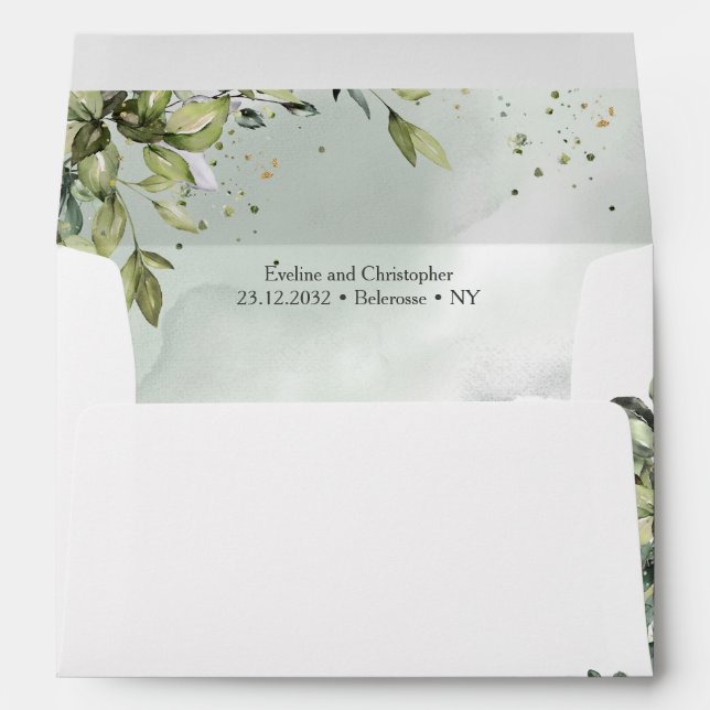 Boho greenery eucalyptus foliage gold frame envelope (Back (Bottom))