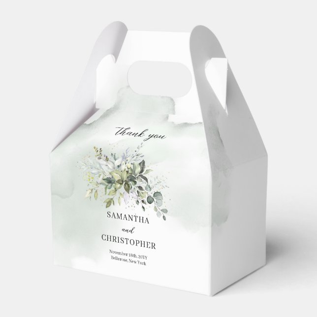 Boho greenery eucalyptus foliage gold frame favor box (Front Side)