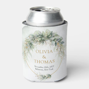 Boho greenery eucalyptus foliage gold oval can cooler