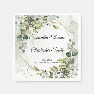 Boho greenery eucalyptus foliage gold wedding napkin