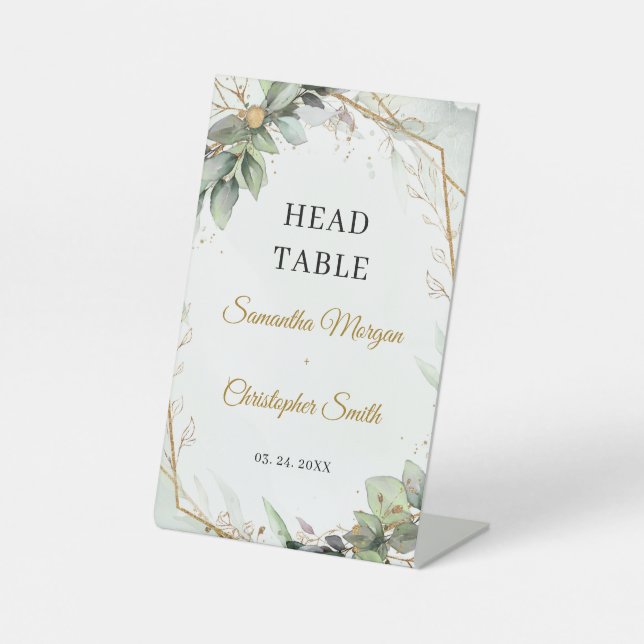 Boho greenery eucalyptus foliage Head Table  Pedestal Sign (Front)