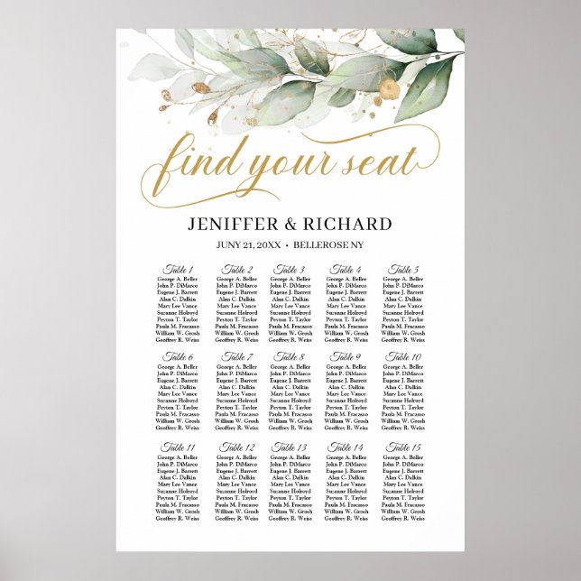 Boho greenery eucalyptus wedding seating chart (Front)