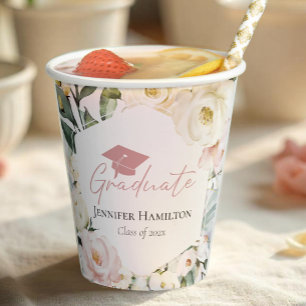 Boho Greenery Floral Frame Graduation Paper Cups