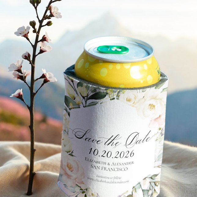 Boho Greenery Floral Frame Wedding Can Cooler (Creator Uploaded)