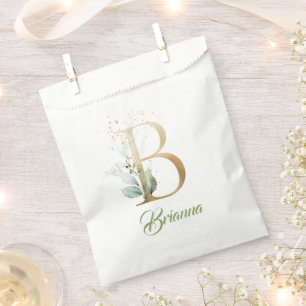 Boho greenery foliage and gold foil B monogram Favour Bag