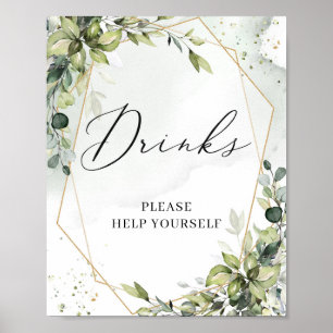 Boho greenery foliage gold geometric drinks sign