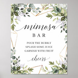 Boho greenery foliage leaves gold mimosa bar sign