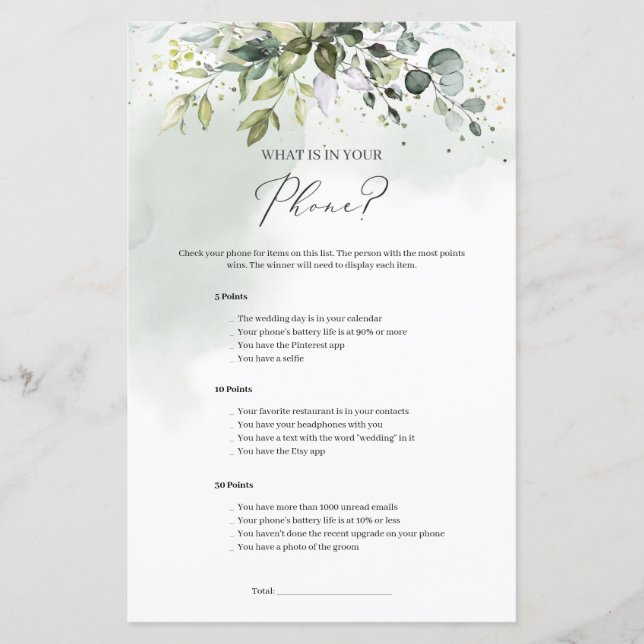 Boho greenery foliage What's On Your Phone game (Front)