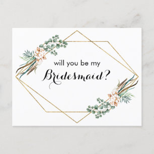 Boho Greenery Glitter Bridesmaid Proposal Card