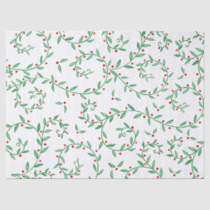 Boho Greenery Holly and Red Berries Christmas Tissue Paper