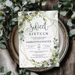 Boho greenery leaves gold geometric sweet sixteen invitation<br><div class="desc">Boho greenery leaves gold geometric sweet sixteen invitation,  Contact me for matching items or for customization,  Blush Roses ©</div>